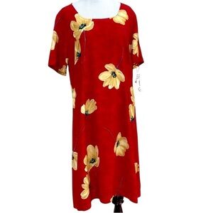 STEILMANN RED FLORAL DRESS PLUS SIZE 14 SHEATH FLOWERS TROPICAL SHORT SLEEVE NWT